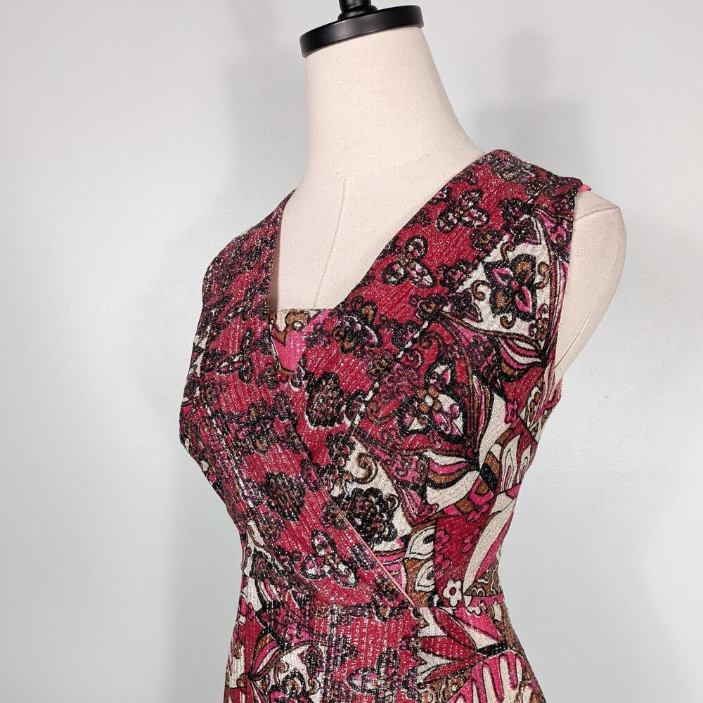 Vintage 60s Maxi Dress Gown Pink Metallic Evening 70s Glam Prom Formal Empire - Picture 5 of 14